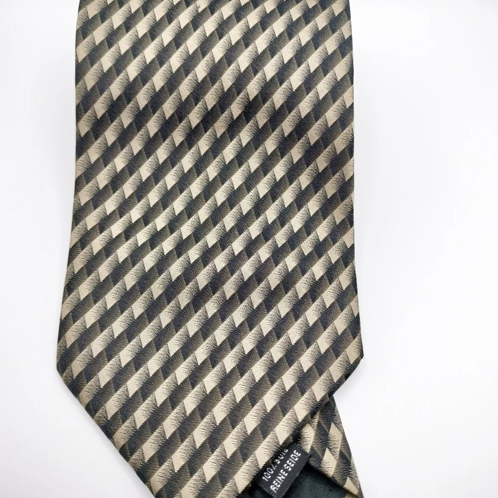 Pavone Black Taupe Men's Silk Tie Necktie Stripe Checks Made in Italy Formal